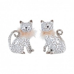 Figura Decorativa x2 Gato Blanco Resina 18 cm