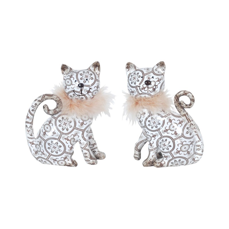 Figura Decorativa x2 Gato Blanco Resina 18 cm