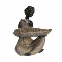 Figura Decorativa Mujer Africana Portavela 20 cm