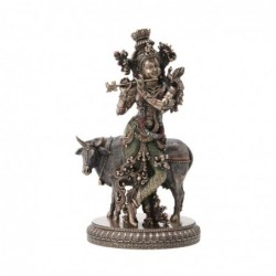 Figura Decorativa Clasica Krishna y Vaca Resina 26 cm