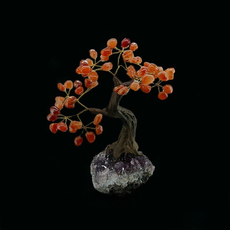 Arbol de Cornalina Pequeño con Base de Drusa Amatista
