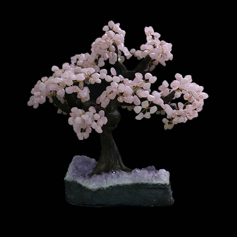 Bonsai de Cuarzo Rosa con Base de Drusa Amatista (AR9)