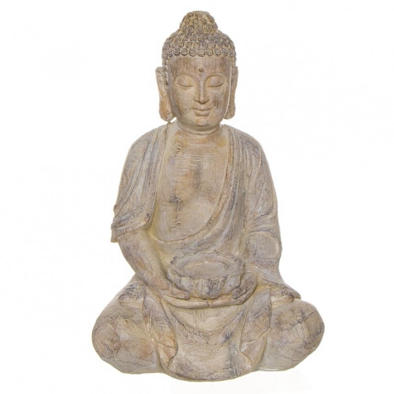 Figura Buda Sentado Portavela Piedra Resina 52 cm