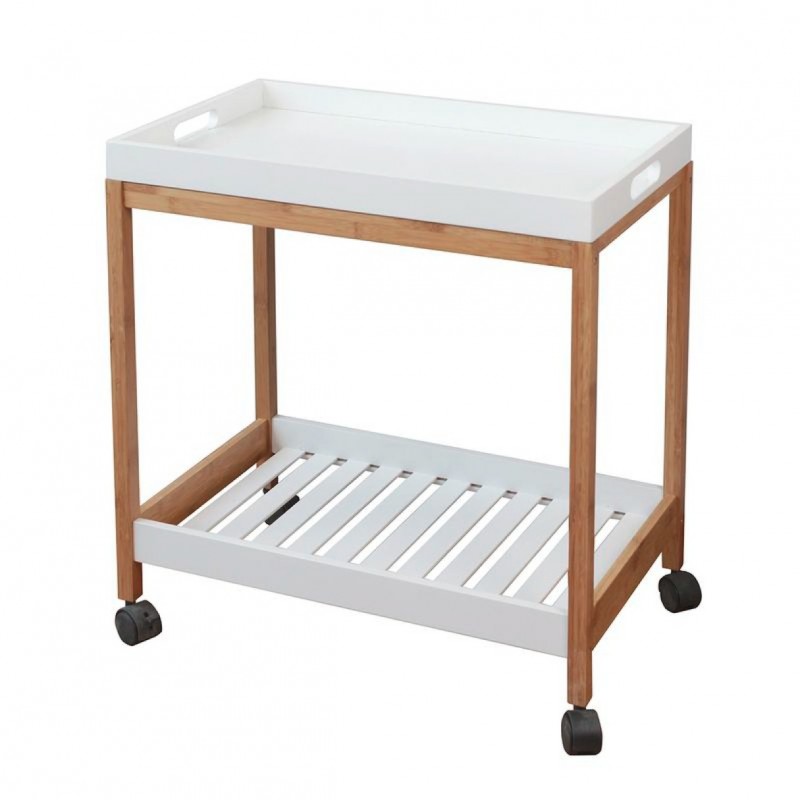 Mesa Camarera con 2 Estantes Bambu Blanca