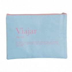 Neceser Plano Viaje Estuche Maquillaje Polipiel Azul Celeste 29 cm