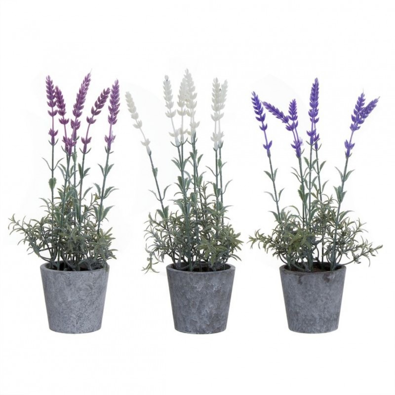 Set Maceta Planta Artifical x3 Lavanda 3 Colores 34 cm