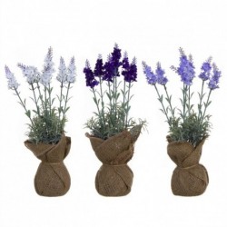 Set Maceta Planta Artifical x3 Lavanda 3 Colores Base Yute 34 cm