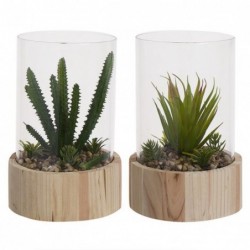 Set Planta Artificial x2 con Cristal Adorno Decorativo Maceta Cactus 20 cm