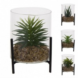 Set Planta Artificial x4 con Cristal Adorno Decorativo Maceta Cactus 15 cm