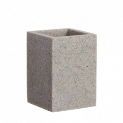 Vaso Baño Elegante Resina Portacepillos Rectangular Granito Gris 9 cm