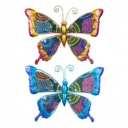Adorno Pared x2 Mariposas Coloridas Figura Decorativa Metalica 26 cm