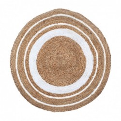 Alfombra Redonda Circular Trenzada de Yute Etnica Rustica Marron y Blanco 90 cm