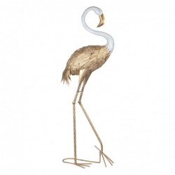 Figura Decorativa Flamenco Dorado Adorno Decorativo Diseño Metalico Flamingo 110 cm