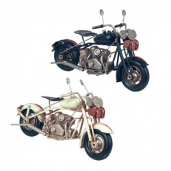 Figura Decorativa x2 Motocicleta Retro Adorno Decorativo Moto Motero Blanco Negro 27 cm