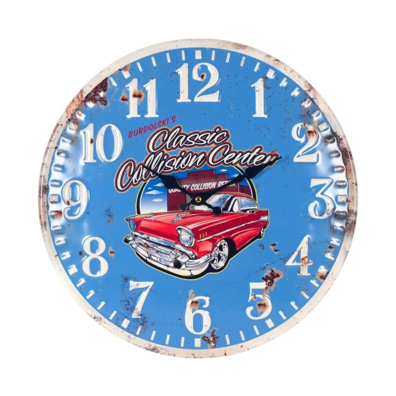 Reloj Pared Azul Coche Retro Desgastado Metalico 40 cm