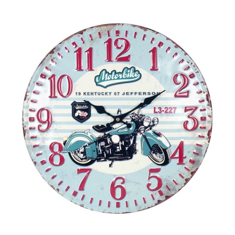 Reloj Pared Motocicleta Azul Retro Pin Up Metalico Moto Motero 40 cm