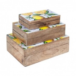 Set Cajas x3 Limones Madera de Mango Almacenaje Decorativo 17 cm