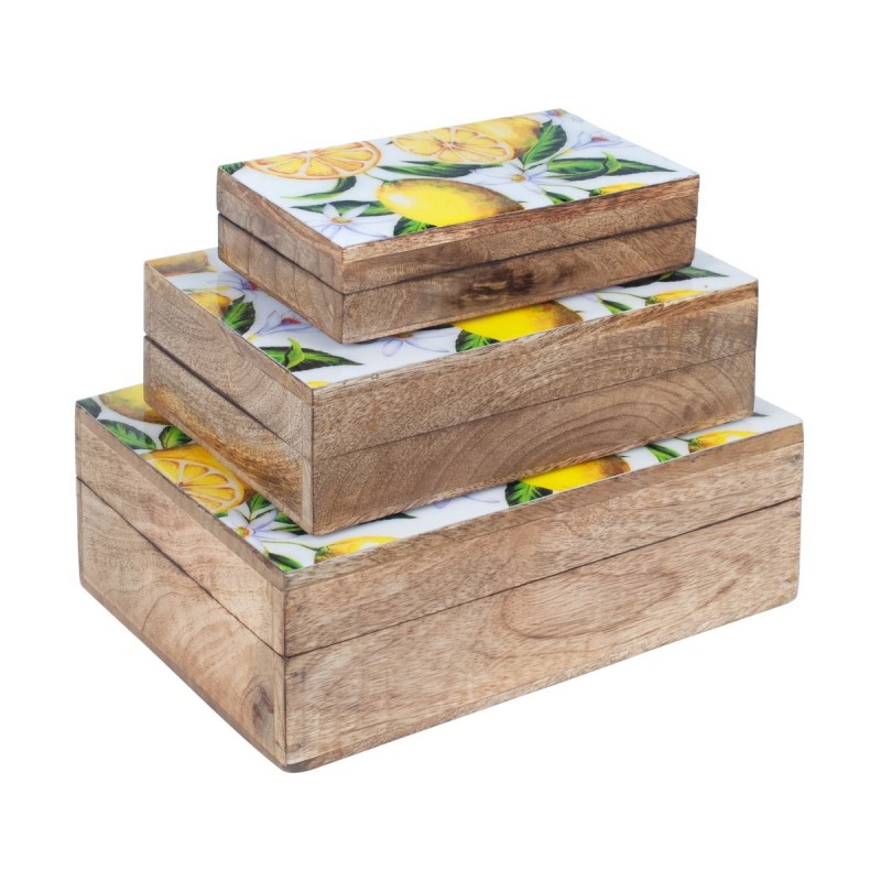 Set Cajas x3 Limones Madera de Mango Almacenaje Decorativo 17 cm