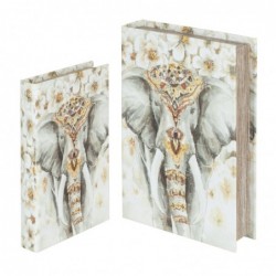 Set Dos Caja Libro 2 Tamaños Elefante Hindu Flores Decorativo y Funcional Diseño Etnico 26 cm