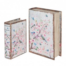 Set Dos Caja Libro 2 Tamaños Flores Cerezo Sakura Pajaros Decorativo y Funcional Diseño Antiguo 27 cm