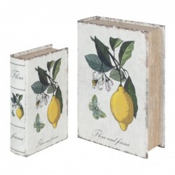 Set Dos Caja Libro 2 Tamaños Limones Decorativo y Funcional Diseño Antiguo 27 cm