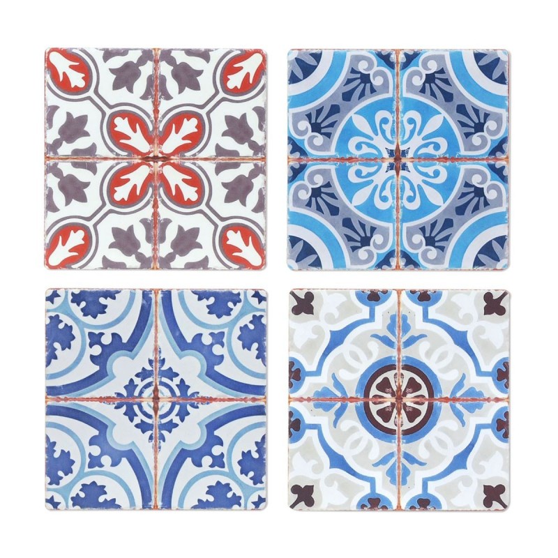 Set Tabla Cortar x4 Ceramica Mosaico Hidraulico Bandeja Posavasos 16 cm