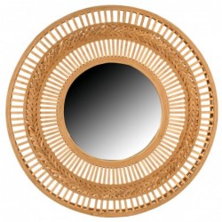 Espejo de Pared Decorativo Redondo de Madera de Bamboo 80 cm