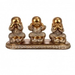 Figura Decorativa 3 Monjes Budistas Buda No Ve No Oye No Habla Quemador Incienso Dorado 16 cm