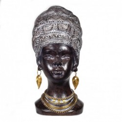Figura Decorativa Cabeza Mujer Africana Resina 33 cm
