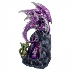 Figura Decorativa con Lámpara Luz Ambiental Dragones Geoda Resina Decoración Fantasía 28 cm