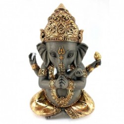 Figura Decorativa Elefante Ganesh Ganesha Dorada Budista Resina 14 cm