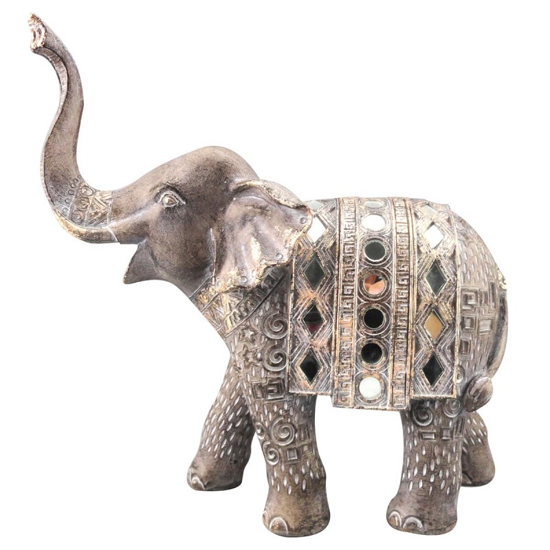Figura Decorativa Elefante Oriental con Espejitos Resina 24 cm