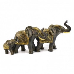 Figura Decorativa Família Elefantes Orientales Negro Resina 30 cm