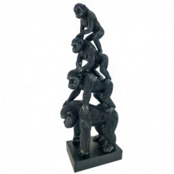 Figura Decorativa Família Monos Gorilas Resina Negra 40 cm