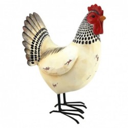 Figura Decorativa Gallo Blanco Gallina Resina 23 cm