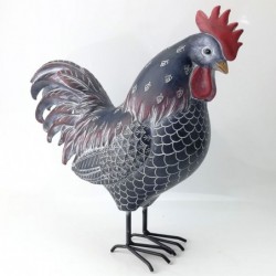 Figura Decorativa Gallo Negro Gallina Resina 28 cm