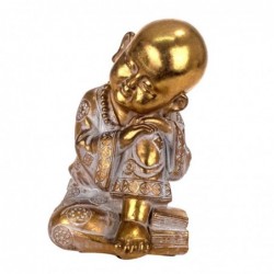Figura Decorativa Monje Budista Buda Sentado Dorado Resina 20 cm