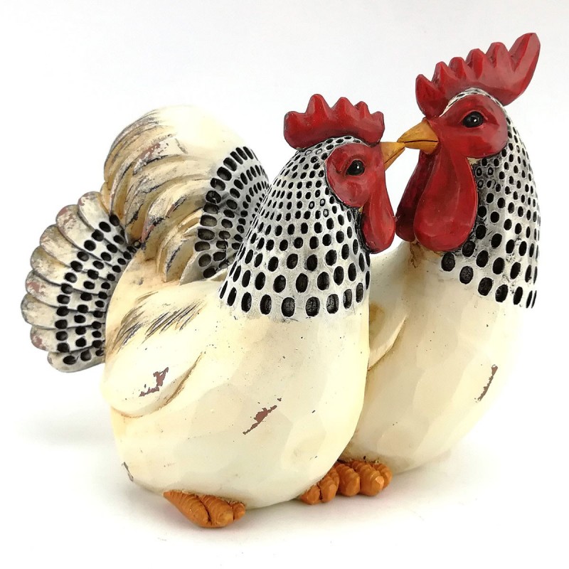 Figura Decorativa Pareja Gallo Gallina Resina 16 cm