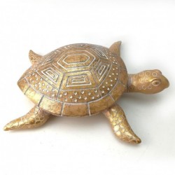 Figura Decorativa Tortuga Étnica Dorada Resina 21 cm