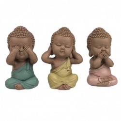 Figura Decorativa x3 Budas Resina 10 cm