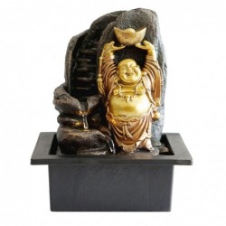 Fuente Decorativa Buda Feliz Budismo Negro Dorado 26 cm