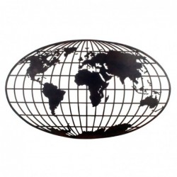 Placa Pared Adorno Decorativo Mapa Mundo Meridianos Paralelos Negro Metalico 100 cm