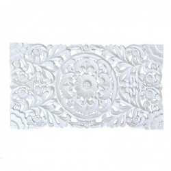 Placa Pared Adorno Decorativo Rectangular Flores Madera Blanca 84 cm