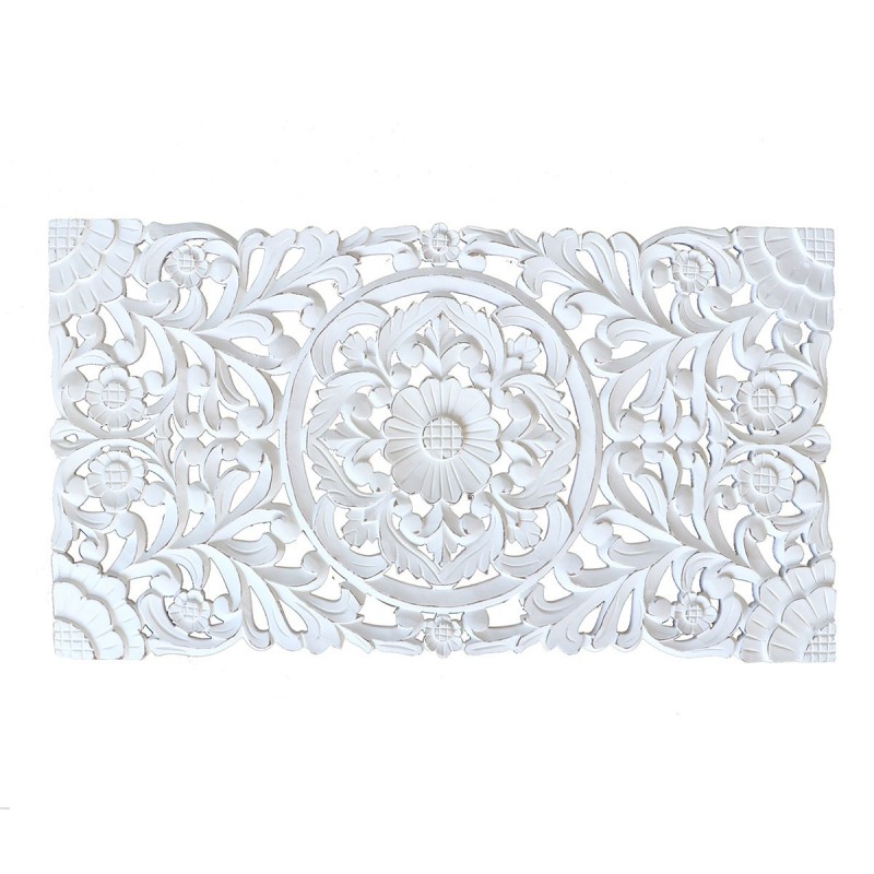 Placa Pared Adorno Decorativo Rectangular Flores Madera Blanca 84 cm