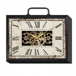 Reloj Pared Decorativo Maleta Vintage Antiguo Engranajes Visibles Metal y Cristal 40 cm
