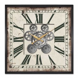 Reloj Pared Decorativo Vintage Antiguo Engranajes Visibles Metal y Cristal Elegante 45 cm