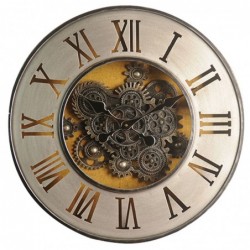Reloj Pared Decorativo Vintage Antiguo Engranajes Visibles Metal y Cristal Elegante 60 cm