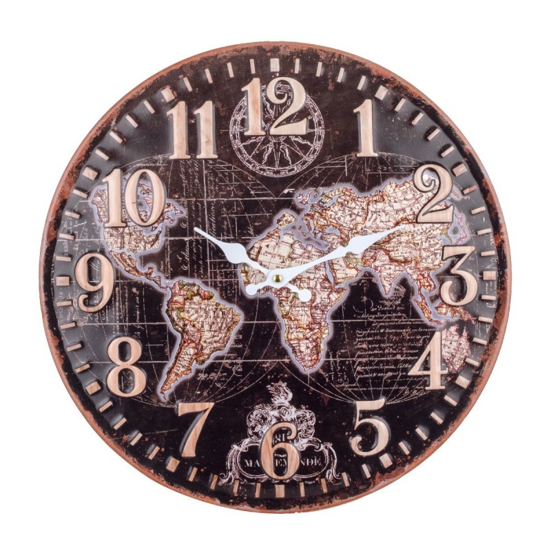Reloj Pared Decorativo Vintage Mapa Mapamundi Metalico 41 cm