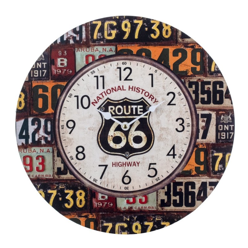 Reloj Pared Decorativo Vintage Ruta 66 Madera MDF 34 cm