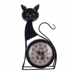 Reloj Sobremesa Decorativo Gato Metálico Negro 26 cm